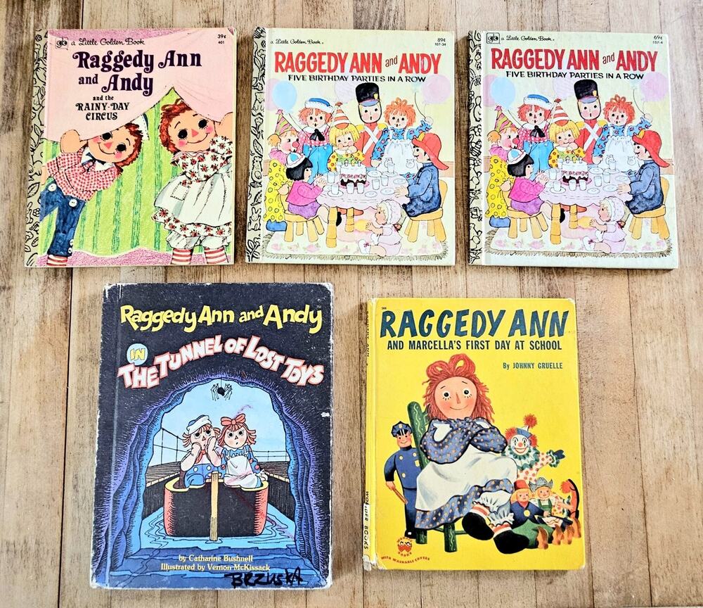 Vintage Raggedy Ann Books Lot of 5, 1x Johnny Gruelle Hardcover (2 the same)